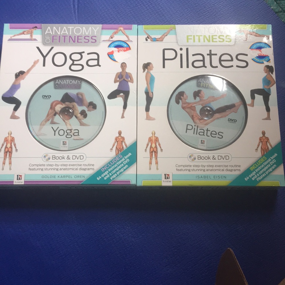 Set of 2 New in Packages Yoga & Pilates DVDs Books